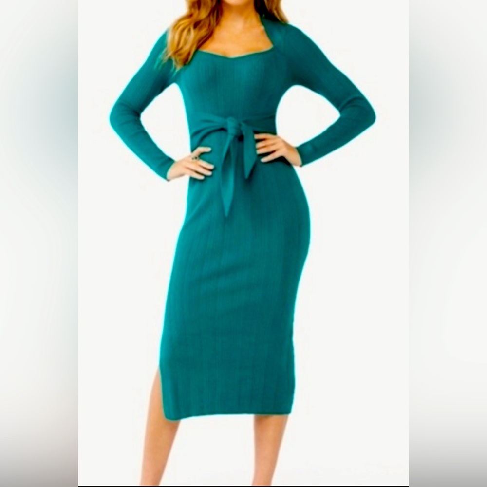 Sofia Jeans by Sofia Vergara Ribbed Knit Midi Dress Green XL